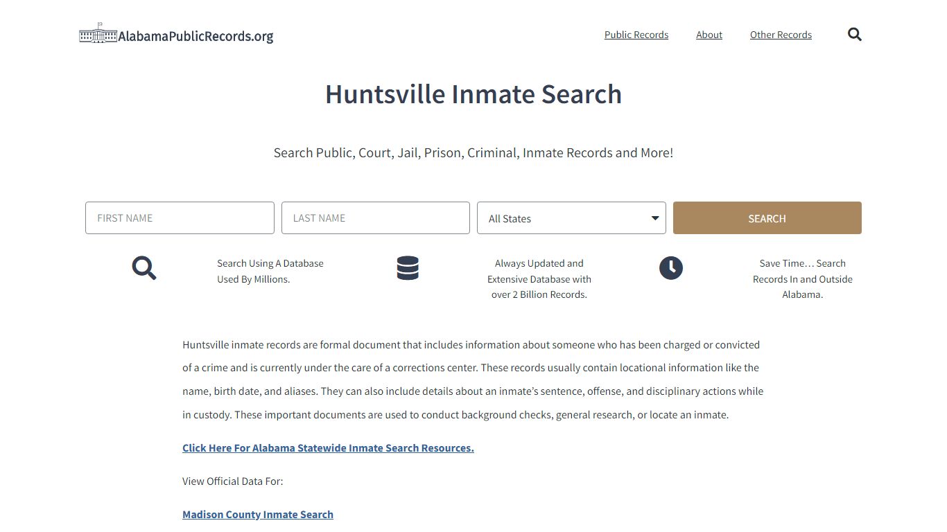 Huntsville Inmate Search - Current & Past Jail Records